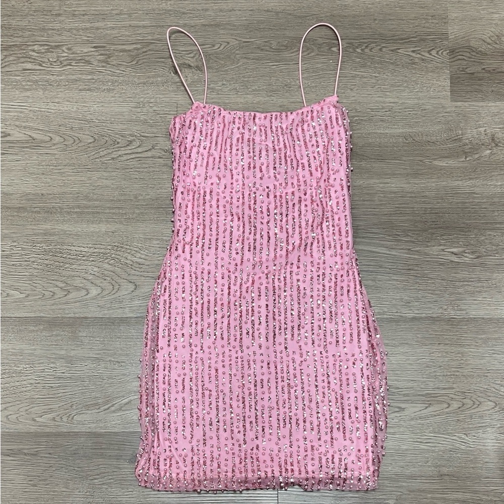 Oh Polly Lunetta Embellished Scoop-Neck Bodycon Mini Dress in Pink - Picture 3 of 4